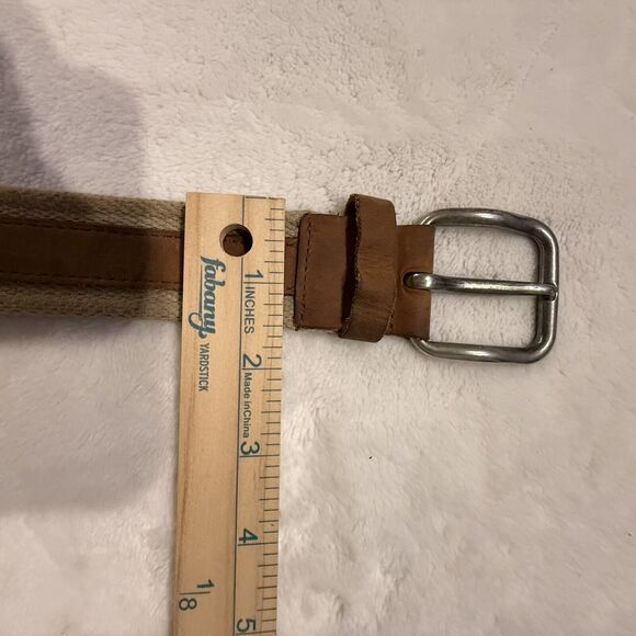 Genuine Leather On 100% Cotton Canvas Belt Men’s Size 40 Brown - Picture 3 of 8
